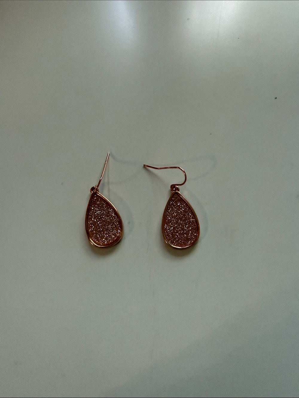 Rose Gold Teardrop glitter Hook Earrings - Women Jewelry